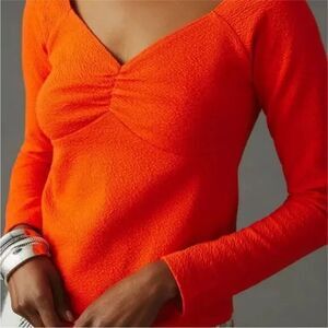 NEW! Maeve by Anthropologie Orange Long Sleeve Crepe Blouse, M